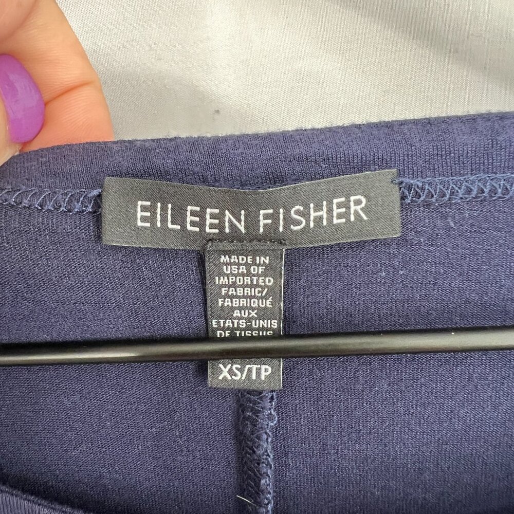 Eileen Fisher navy blue oversized tunic top classic stretch casual shirt XS - Picture 2 of 8